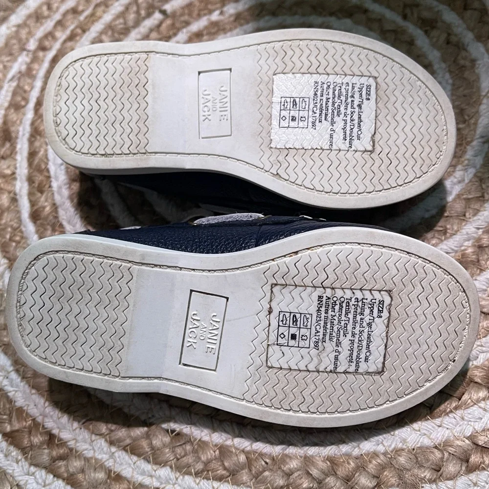Janie and Jack Navy Blue Leather Boat Shoes with White Laces